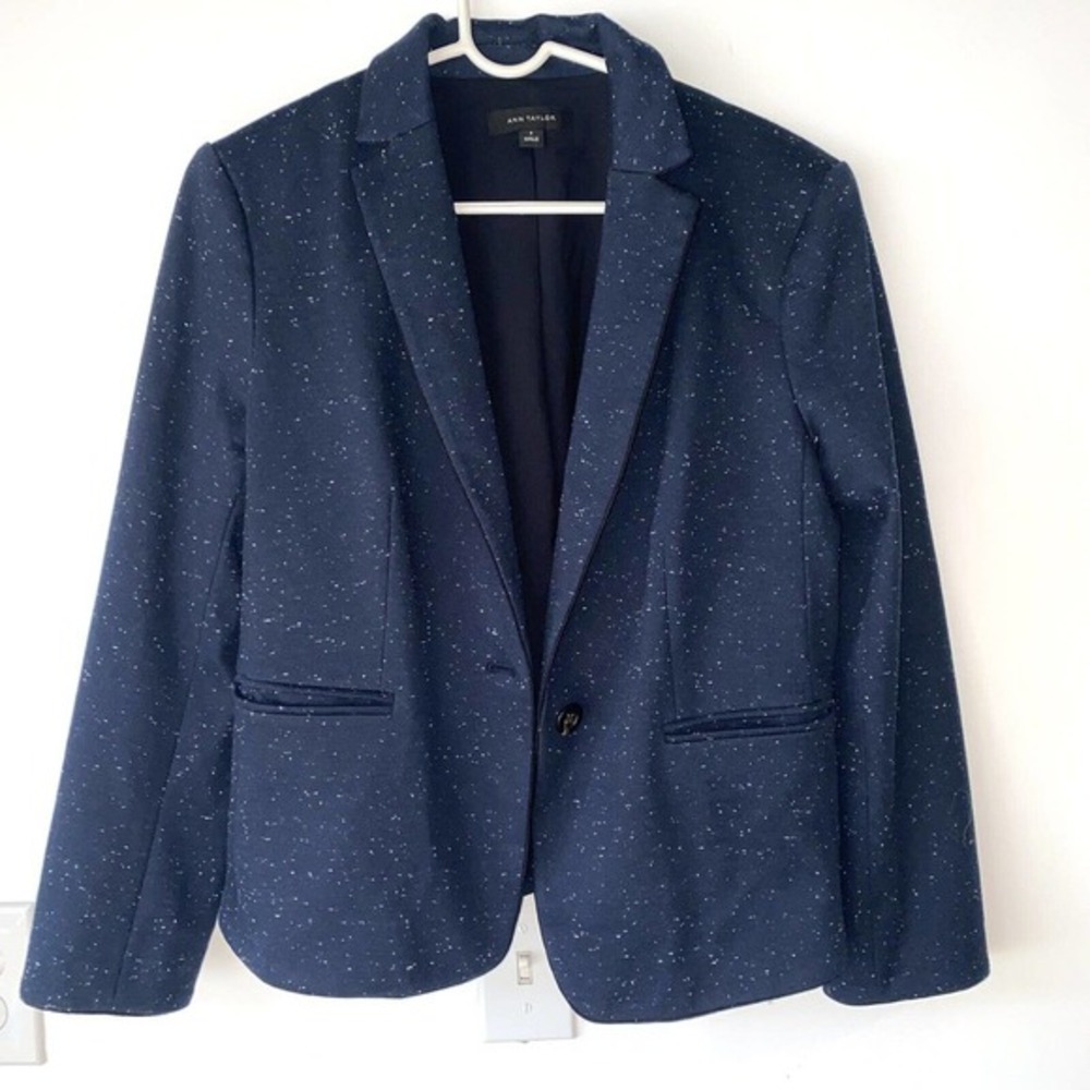ANN Taylor Womens Blazer Coat Jacket Single Breasted Long Sleeve Blue sz 8 crop
